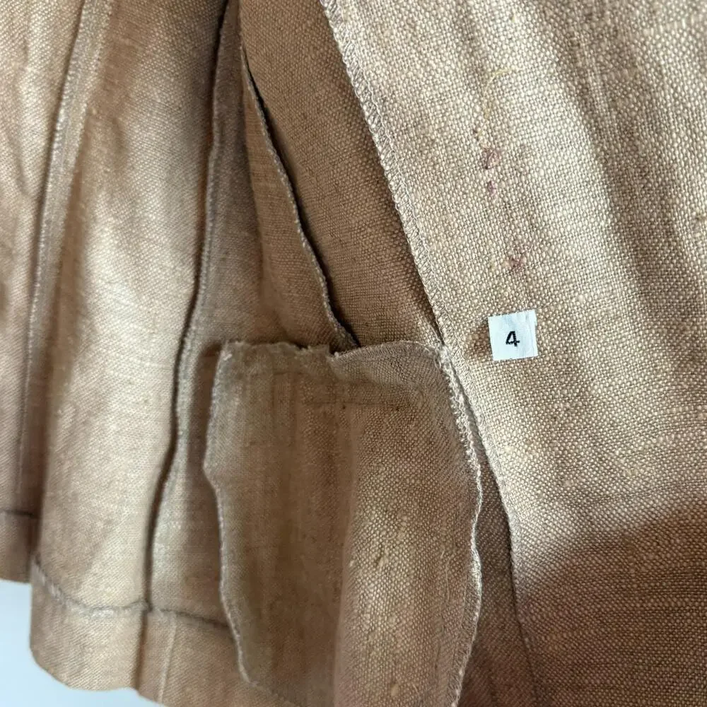 Vintage Linen Blazer Puff Shoulder Union Made USA Womens Size 4